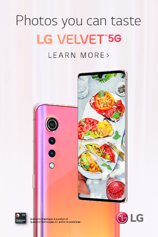 An image of an LG VELVET banner ad. The headline reads: “Photos you can taste”